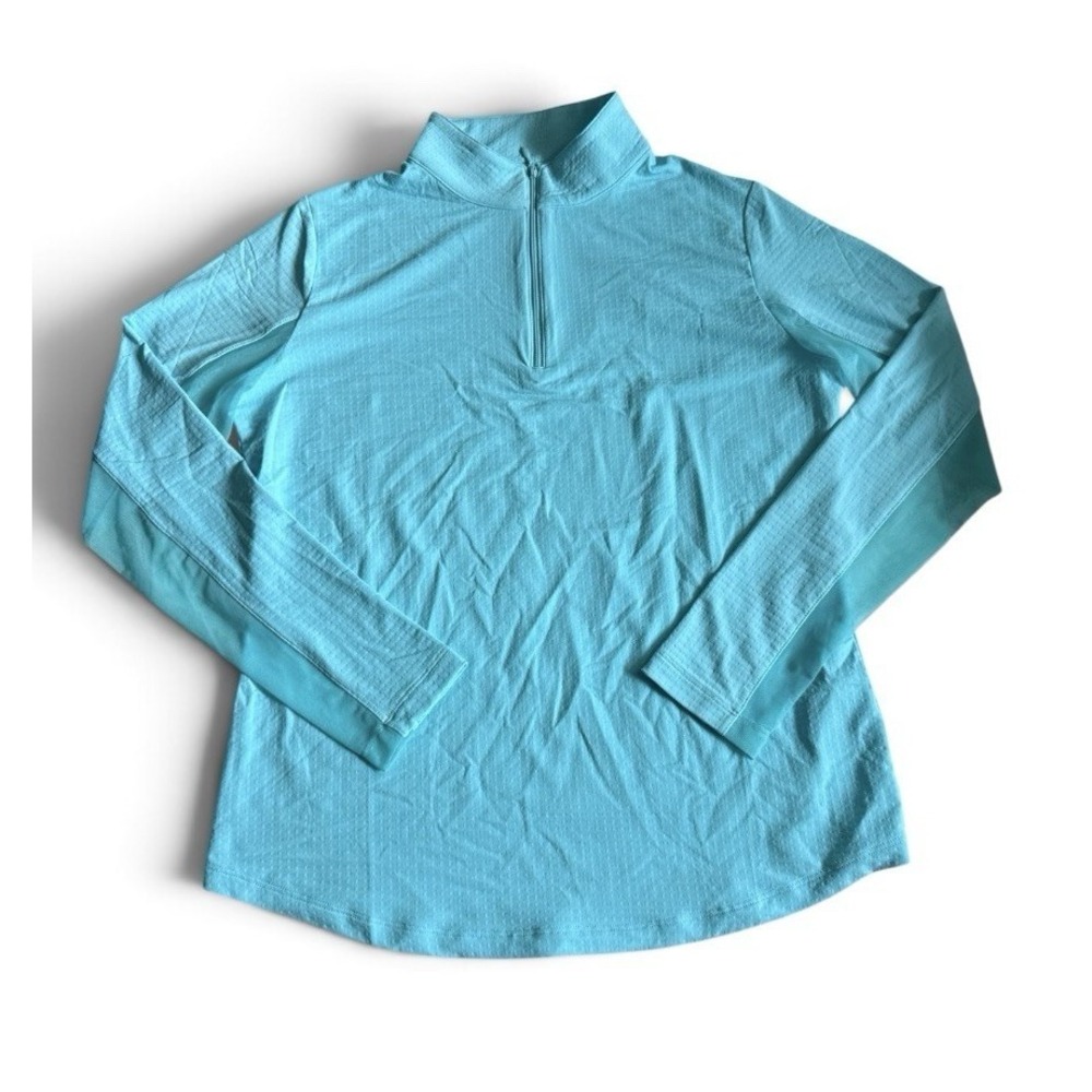 IBKUL NWT Mock Neck 1/4 Zip Top Medium Seafoam Long Sleeve Shirt Tennis Golf - Picture 2 of 8